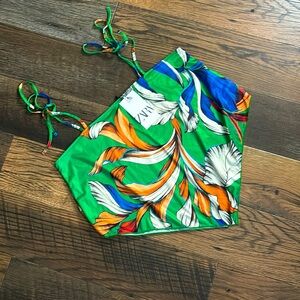 ZARA Green Printed Sleeveless Asymmetrical Bandana Style Crop Top Size Large